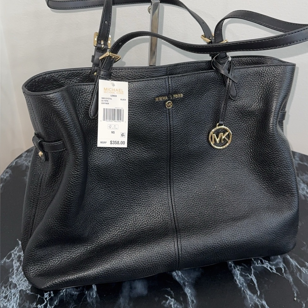 MICHAEL KORS Handbag Lenox Large Leather Black Tote NEW AUTHENTIC -MINOR DEFECT - Picture 6 of 11